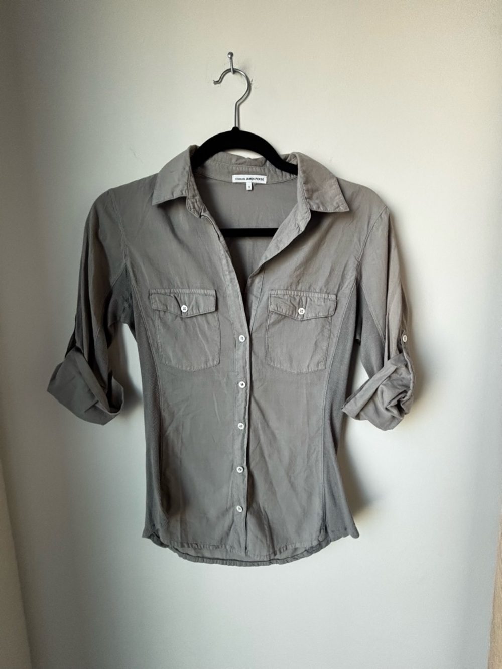 James Perse Neutral Button-Up Shirt in Light Taupe